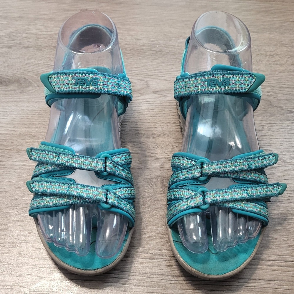 Teva Tirra Kids Teal Aqua Sport Sandals Adjustable Straps Size 2 Hiking Water